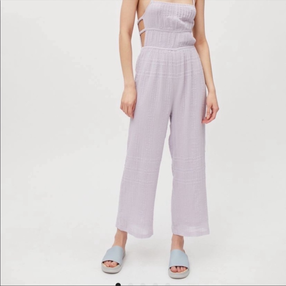 UO Courtney Tie Shoulder Jumpsuit in Lilac